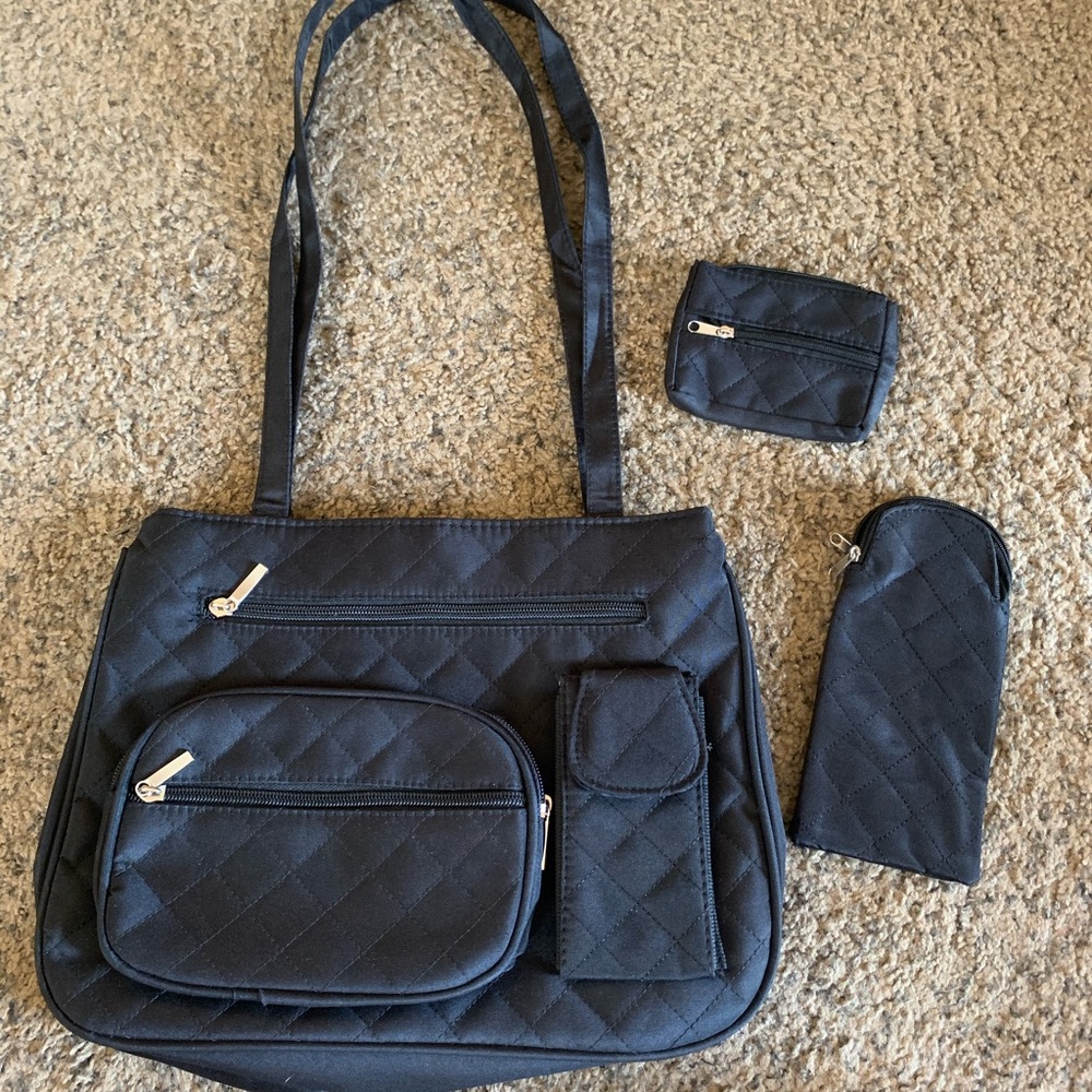 Black quilted shoulder bag with 2 smaller bags